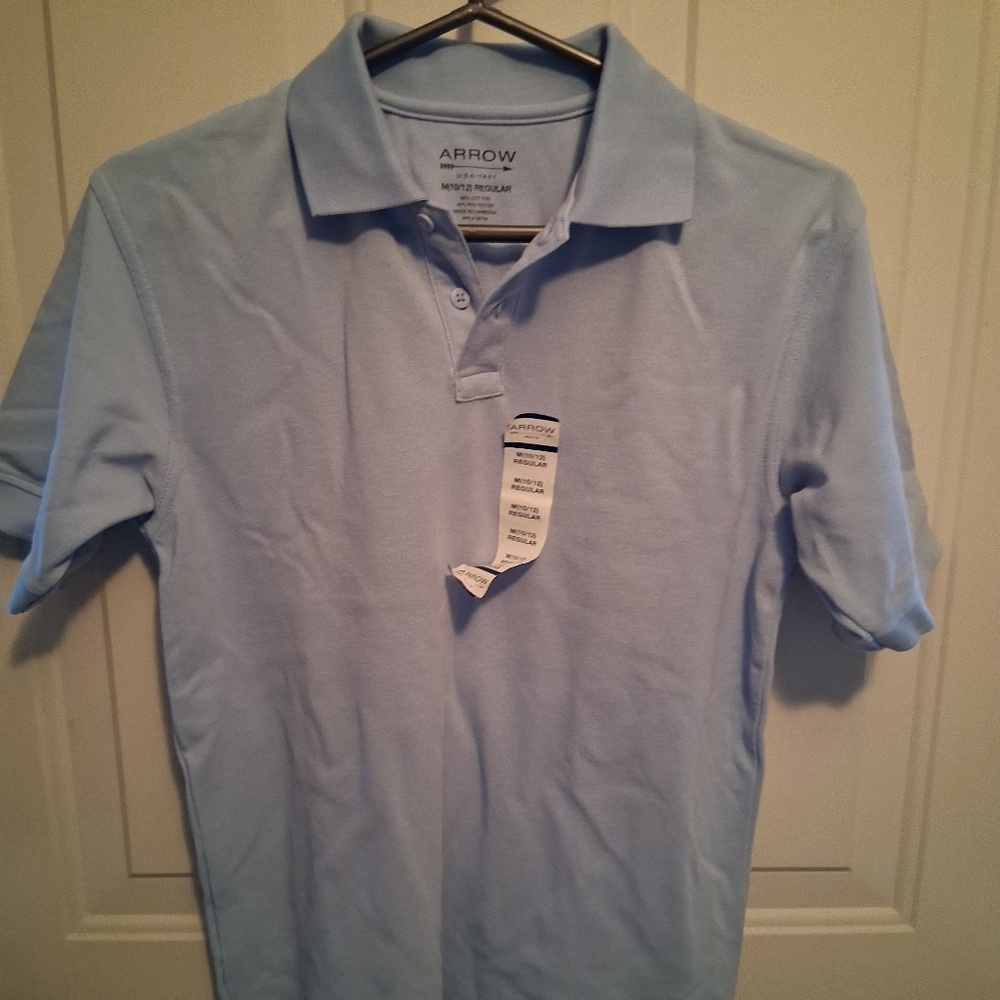 Boy's Arrow 10/12 Medium Light Blue Short Sleeved Collar Shirt